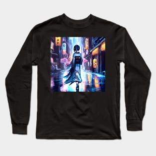 Cyberpunk girl in the streets of tokyo Long Sleeve T-Shirt